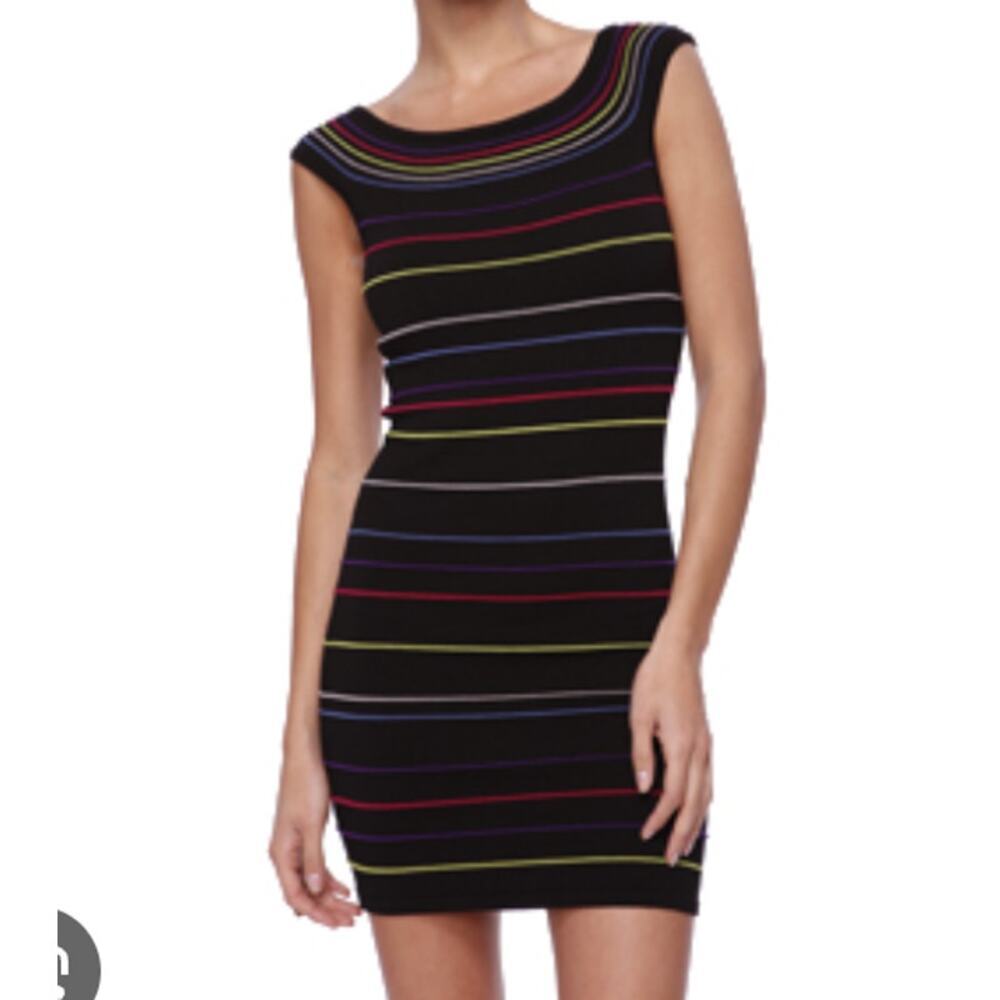 Vintage Forever 21‎ rainbow and black bodycon dress size small